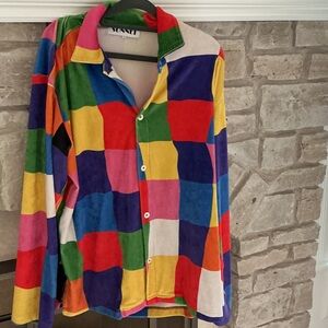 Velvet Colorful Patchwork Button-Up Shirt